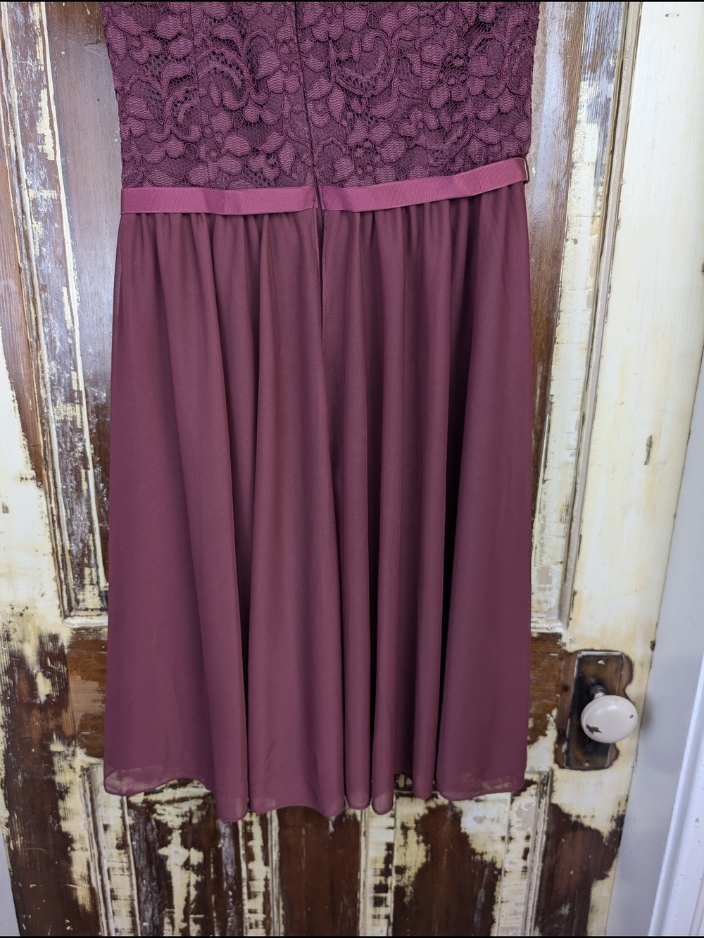 David’s Bridal Burgundy One Shoulder Lace Chiffon Dress Size 6 Evening Bridal - Picture 8 of 11